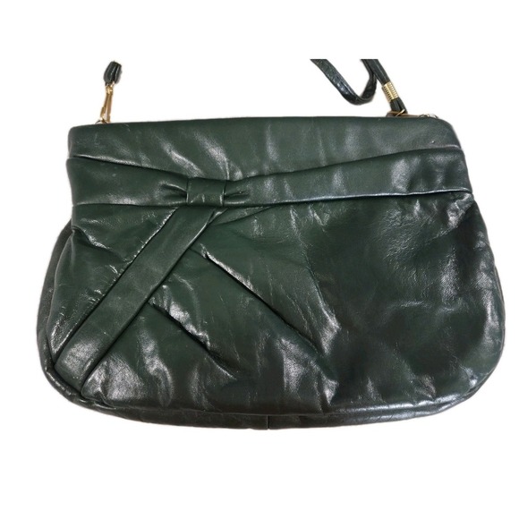 Vintage 1970s Dark Green Leather Clutch Shoulder Bag - Picture 3 of 8